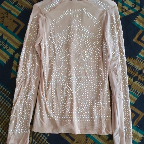 Tops - Cowgirl Western Dusty Pink Stretch Mesh Stud Top